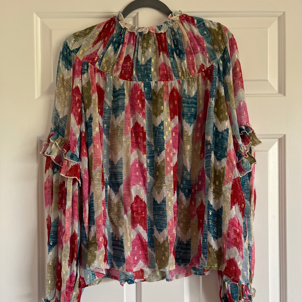 Oliphant multi color metallic boho blouse S-M
